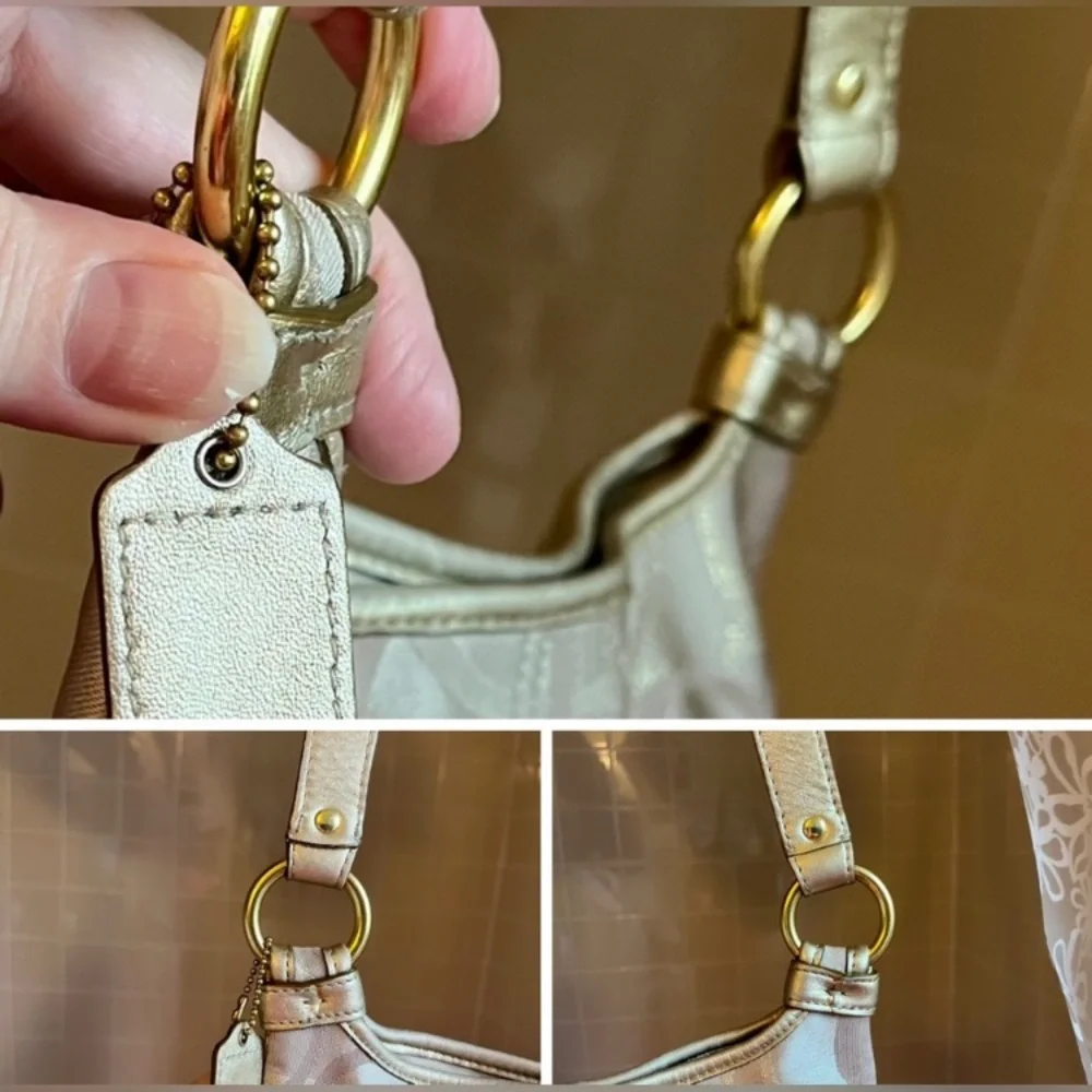 Coach Signature Tan/Metallic Gold Crossbody #M1176-F18478 EXCELLENT CONDITION - Picture 7 of 15